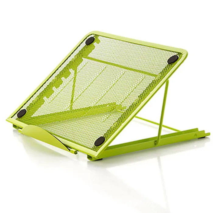 Green mesh laptop stand shown unfolded on a white background