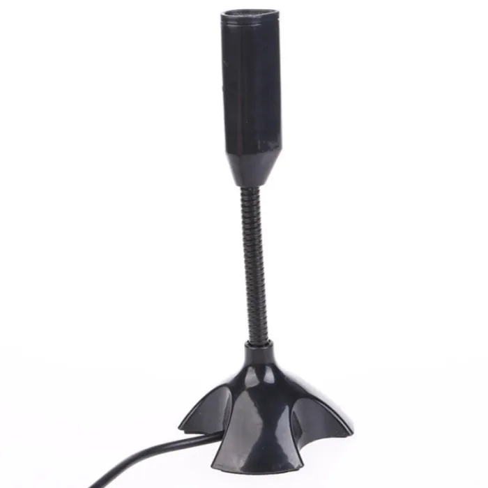 Black desktop microphone with a flexible neck and small stand