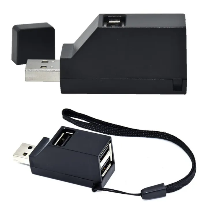Black USB 2.0 splitter shown from two angles