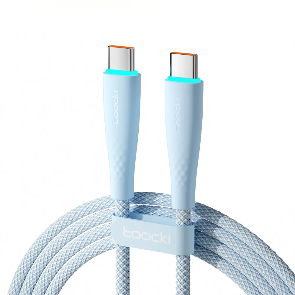 Light blue braided USB-C to USB-C cable with visible TOOCKI branding